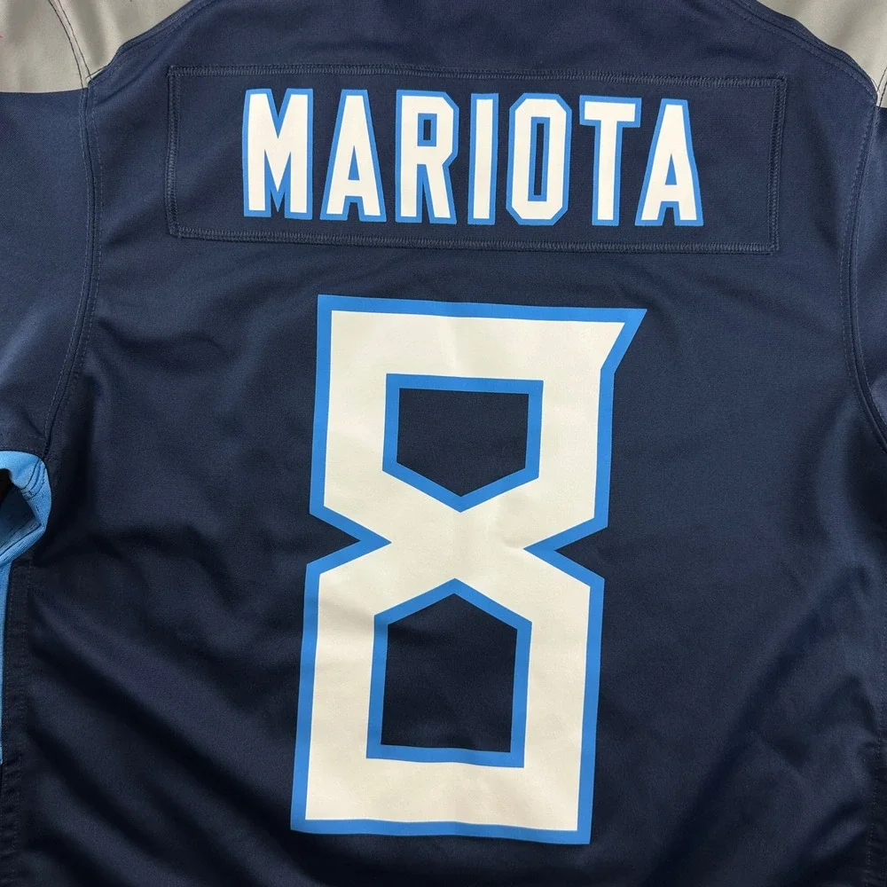 Nike NFL Tennessee Titans Marcus Mariota 8 Jersey Navy Blue Mens Small